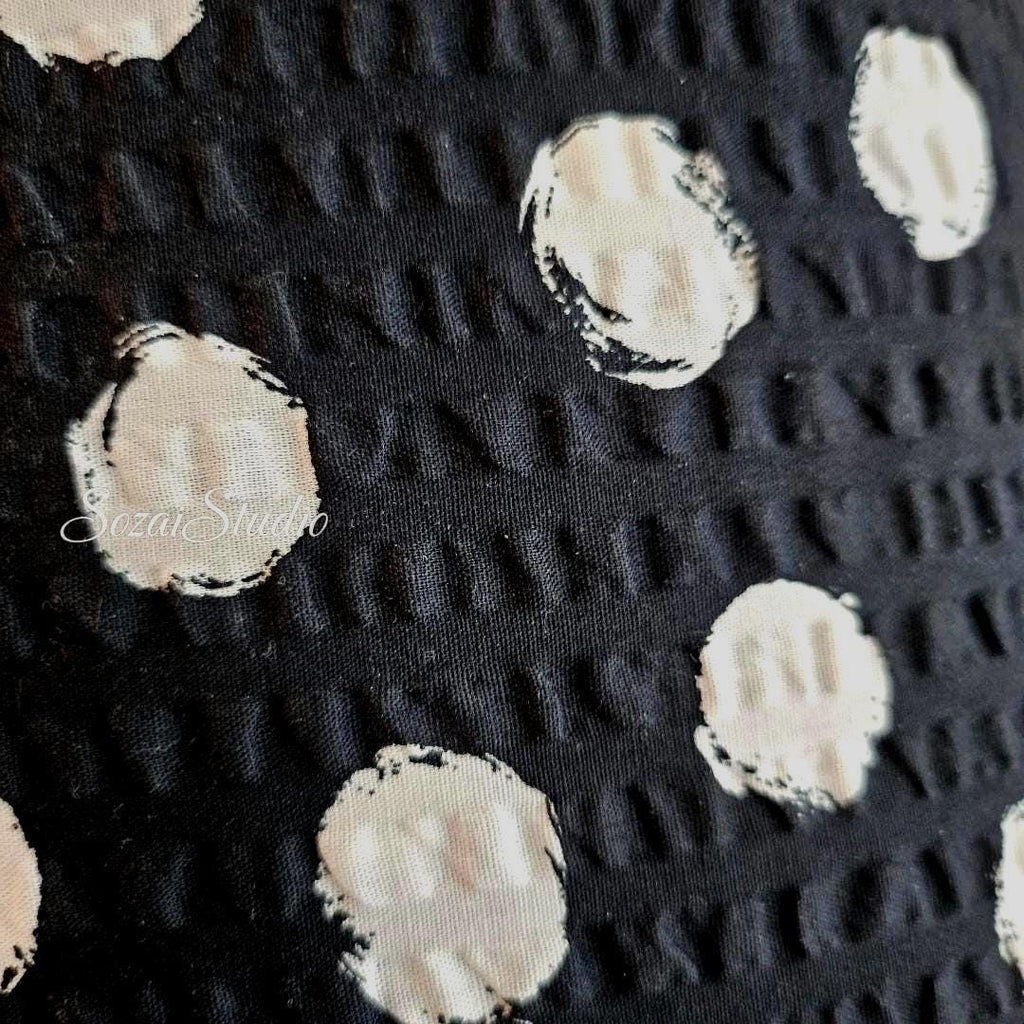 Japanese Fabric - Dotted Ripple Cotton Seersucker - BLACK, 100% Cotton Printed, by the yard