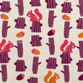 Japanese fabric - Adorable Squirrel and Acorn - Purple - Linen Blend Canvas, by the yard