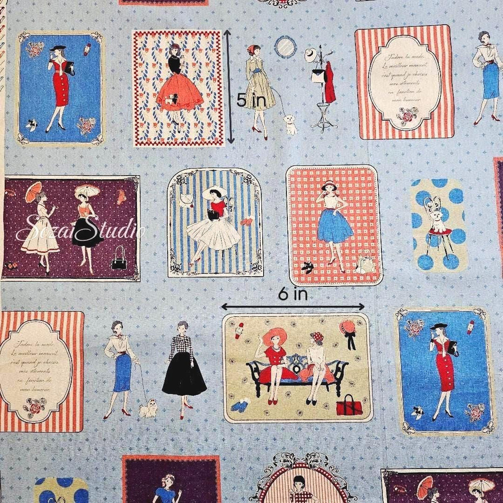 Koko Seki Japanese fabric, Couturière, Blue - 100% Cotton Print Sheeting, by the yard