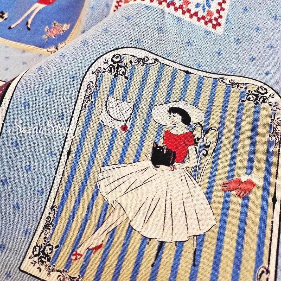 Koko Seki Japanese fabric, Couturière, Blue - 100% Cotton Print Sheeting, by the yard