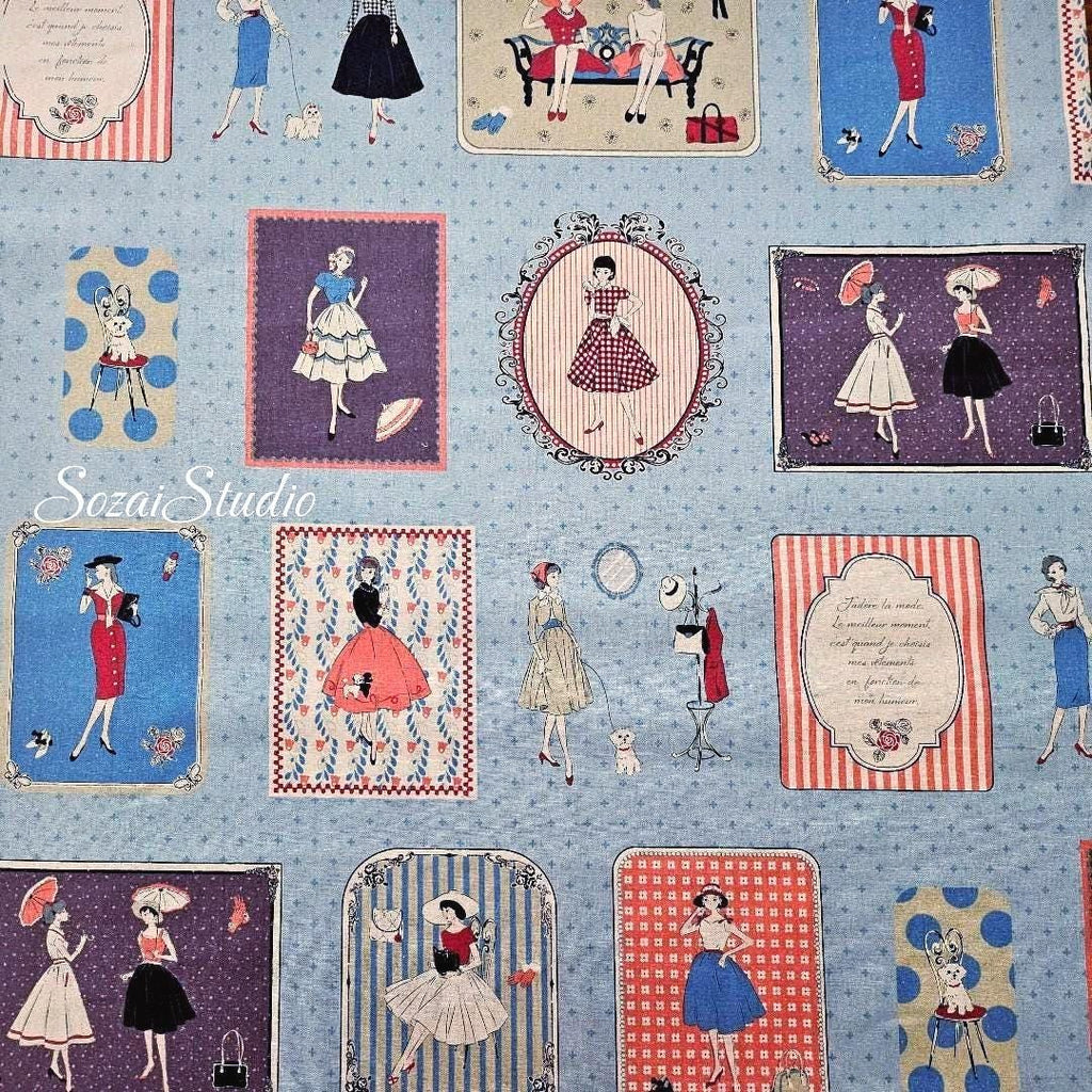Koko Seki Japanese fabric, Couturière, Blue - 100% Cotton Print Sheeting, by the yard