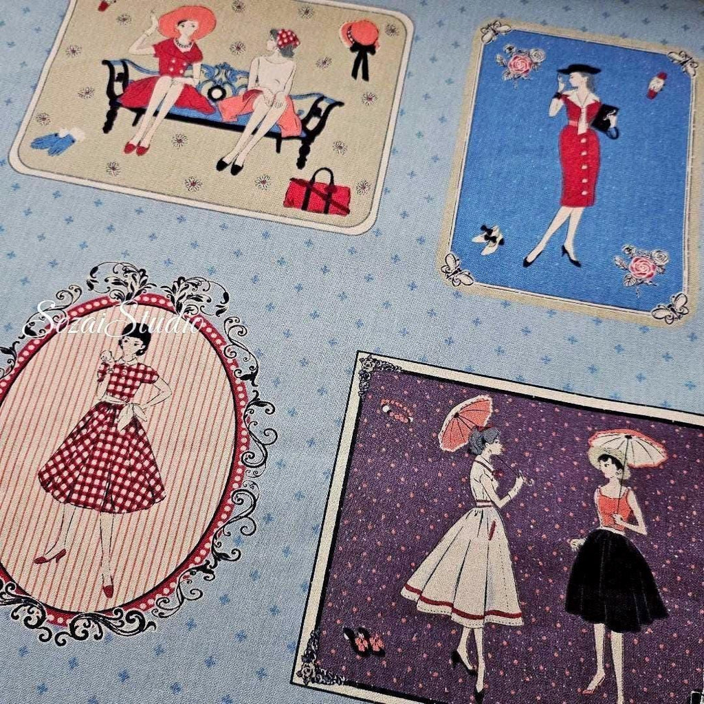 Koko Seki Japanese fabric, Couturière, Blue - 100% Cotton Print Sheeting, by the yard