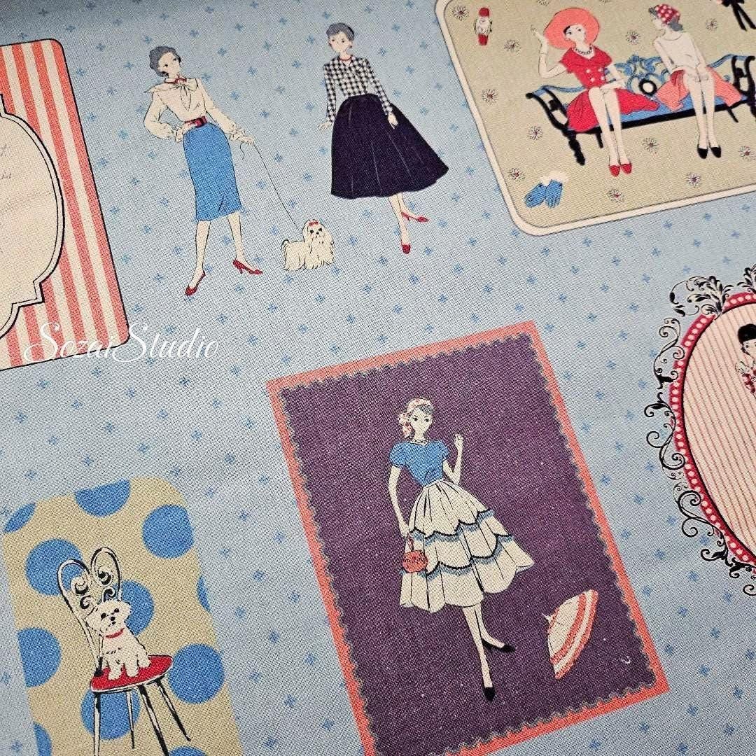 Koko Seki Japanese fabric, Couturière, Blue - 100% Cotton Print Sheeting, by the yard