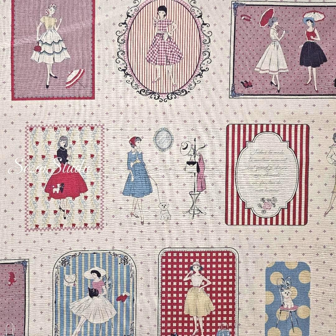 Retro Japanese Cotton Fabric: Koko Seki Beige Print, 1970s Style - By yard