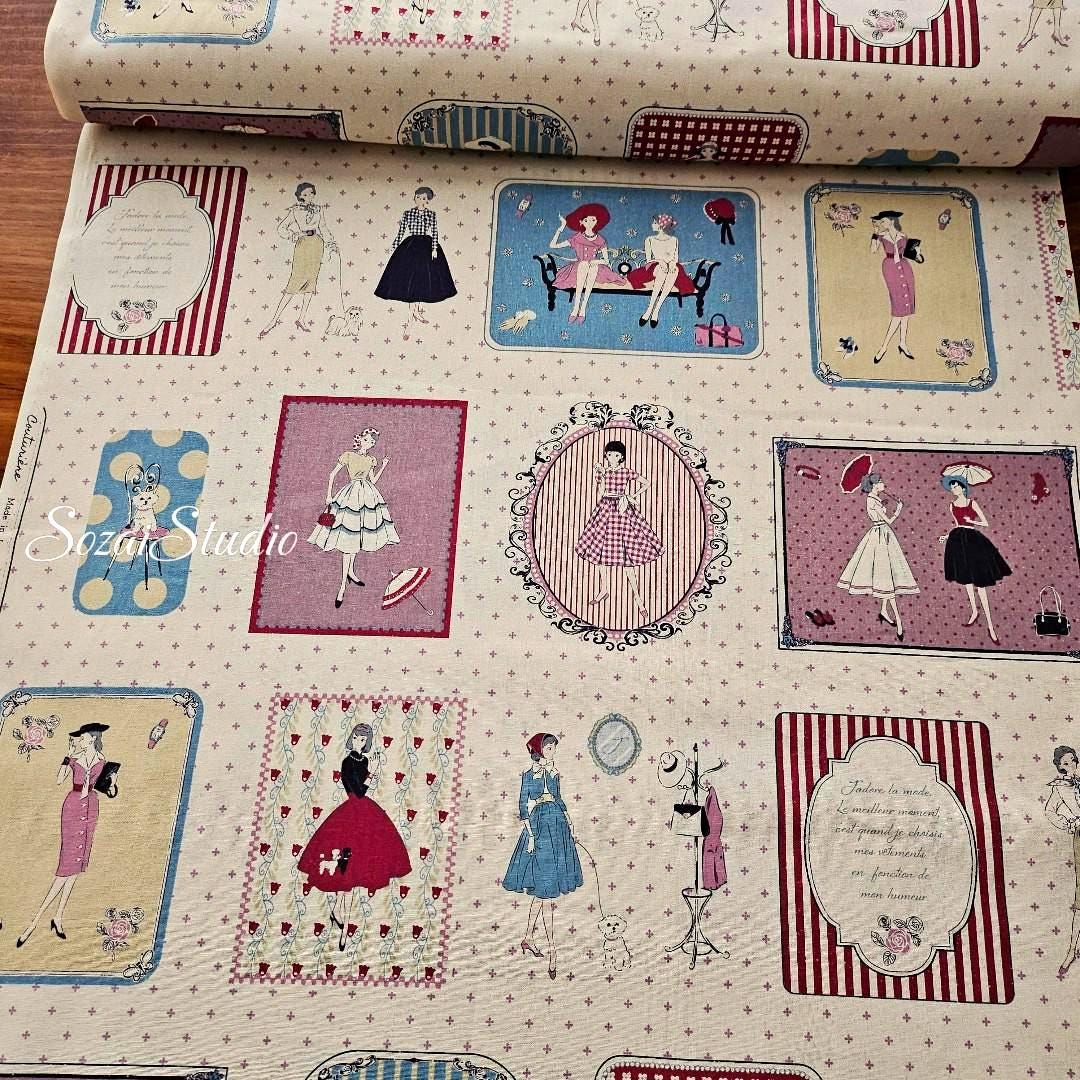 Retro Japanese Cotton Fabric: Koko Seki Beige Print, 1970s Style - By yard