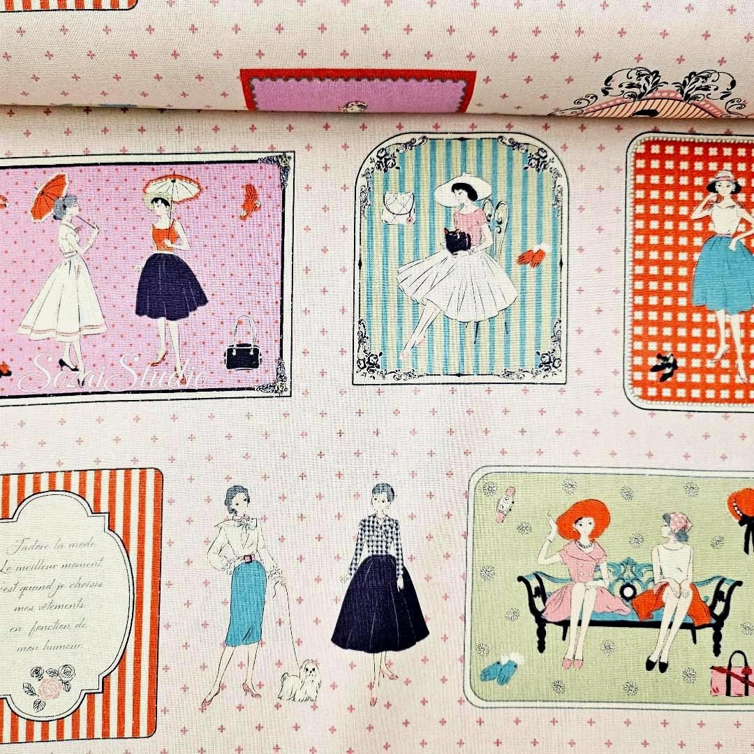 Japanese Cotton Fabric: KOKO SEKI Light Pink Retro Print, By Yard