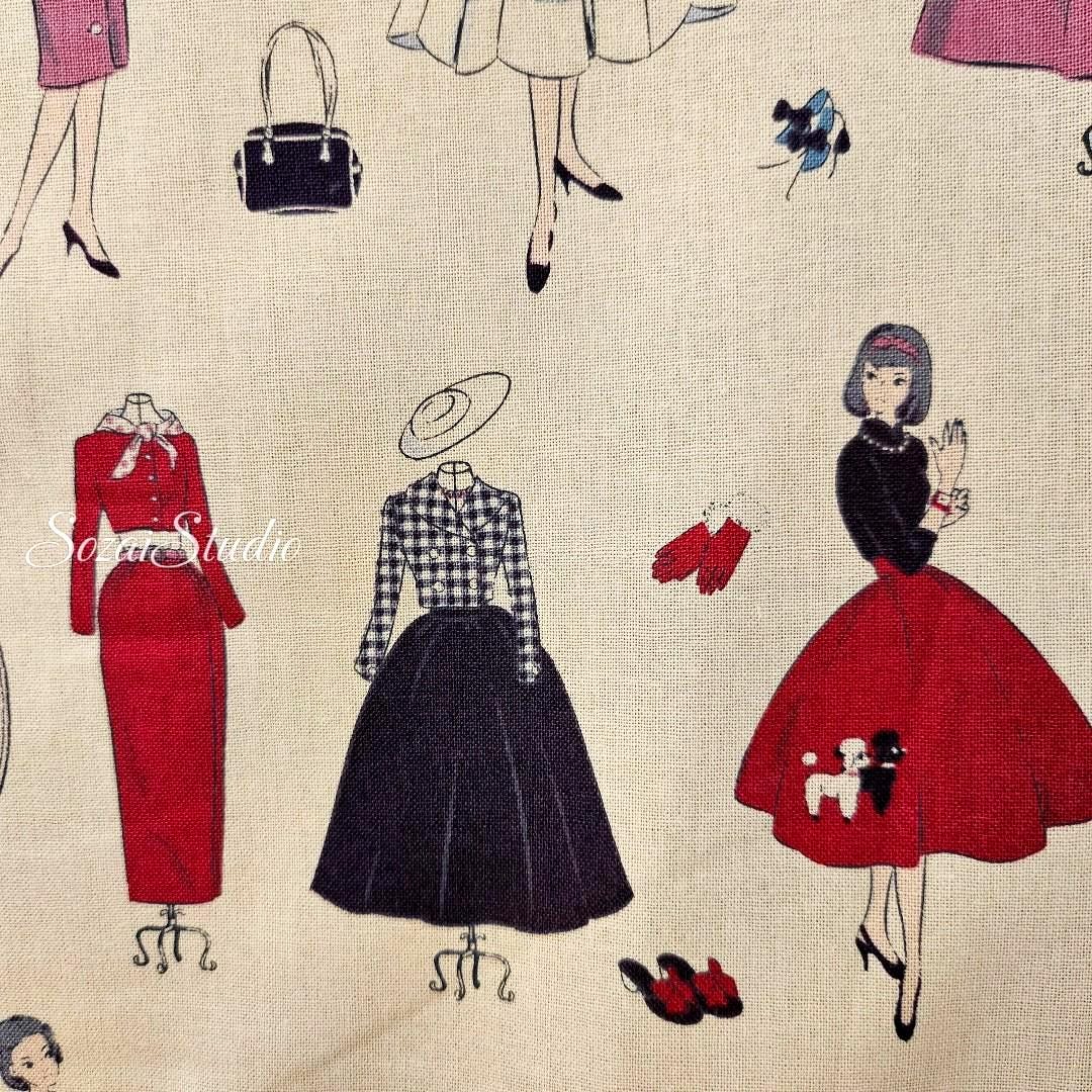 KOKO SEKI Japanese Cotton Fabric: 1970s Retro Print, Light Beige - By the yard