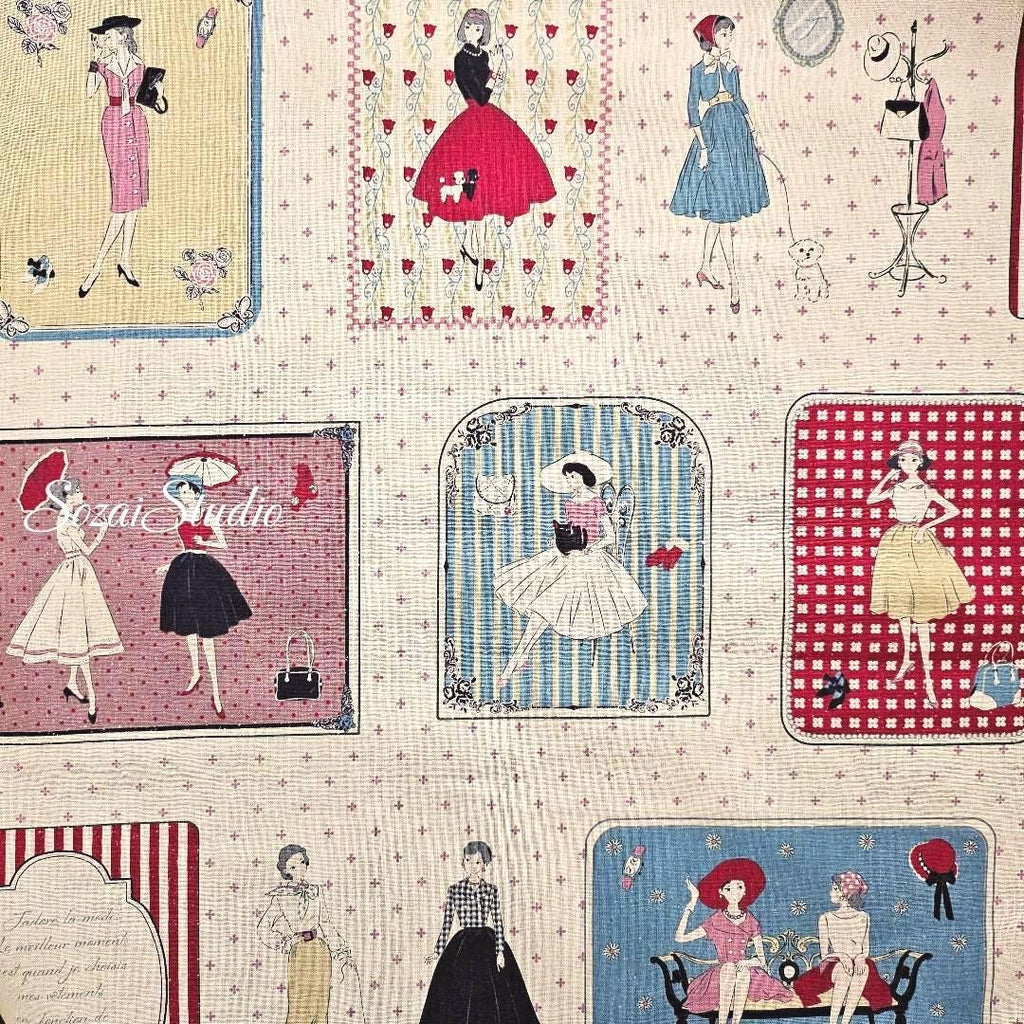 Retro Japanese Cotton Fabric: Koko Seki Beige Print, 1970s Style - By yard