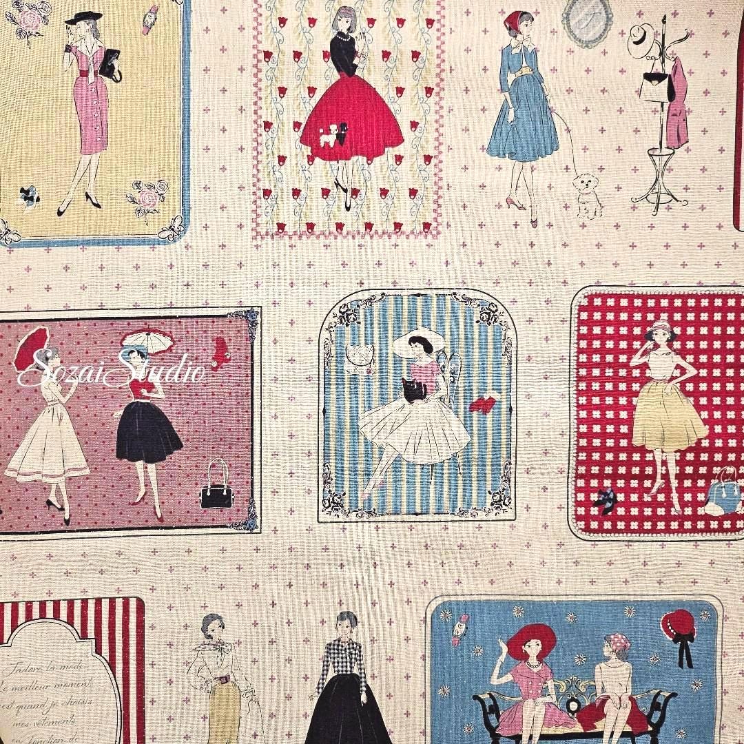 Retro Japanese Cotton Fabric: Koko Seki Beige Print, 1970s Style - By yard