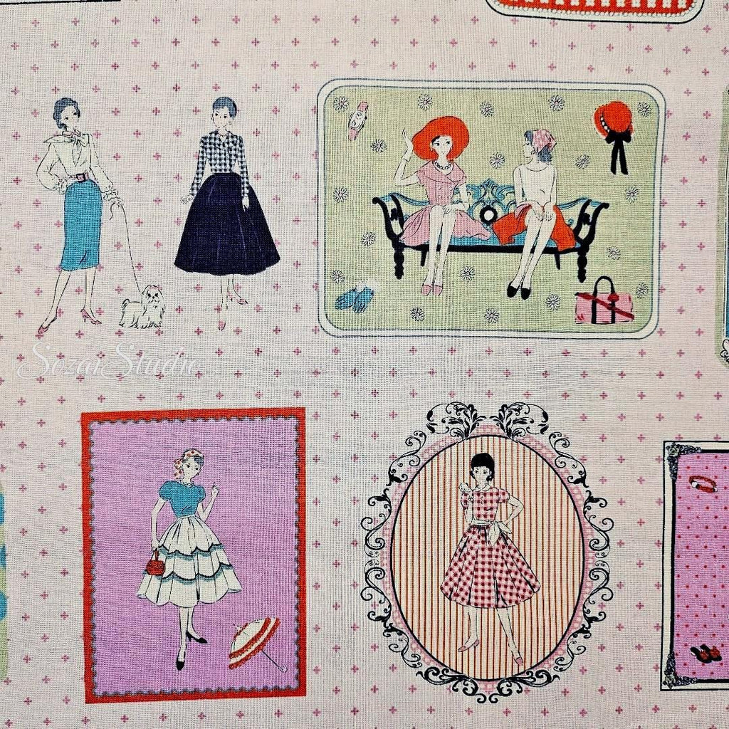 Japanese Cotton Fabric: KOKO SEKI Light Pink Retro Print, By Yard