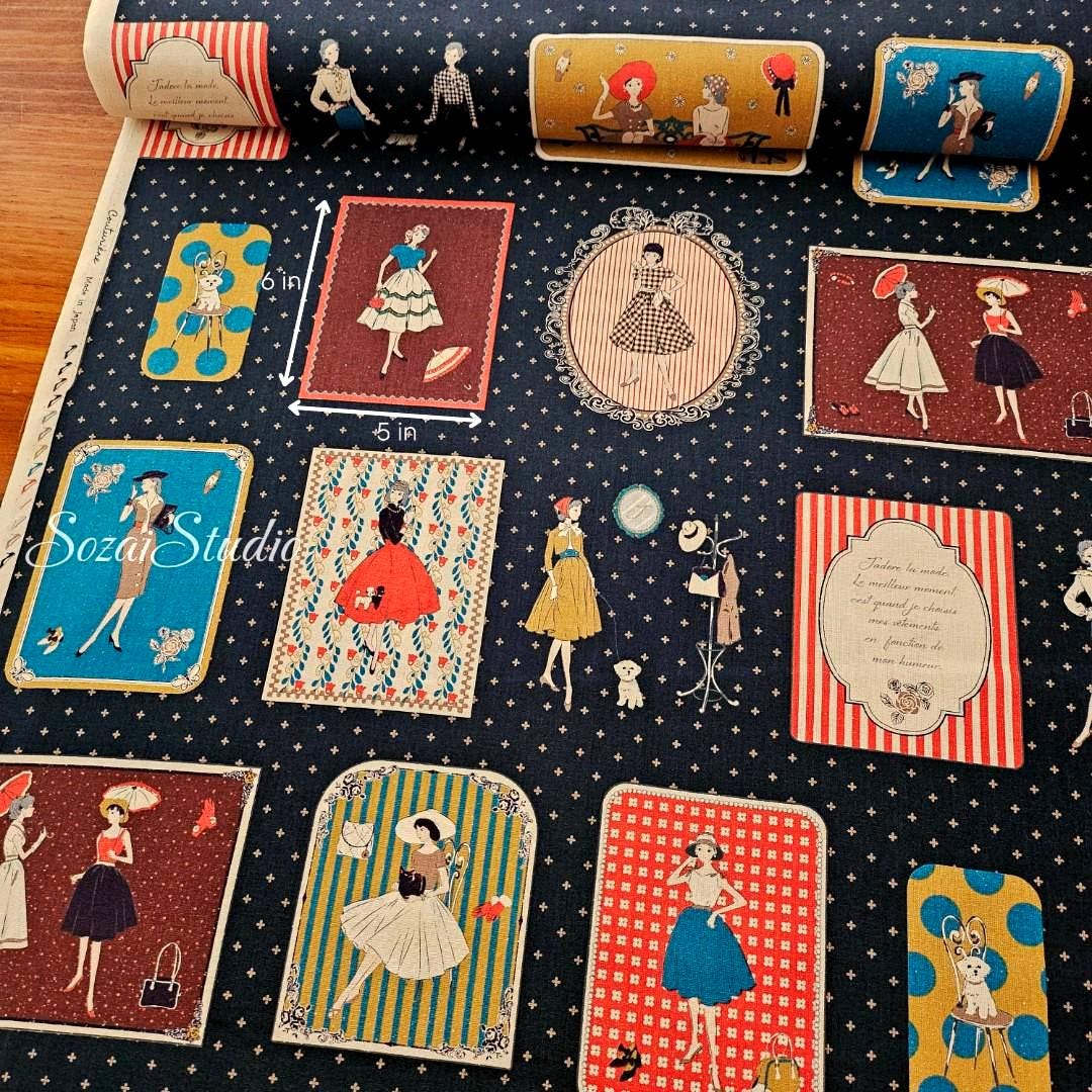 Japanese Cotton Fabric: KOKO SEKI Retro Print, Navy Blue - By the yard