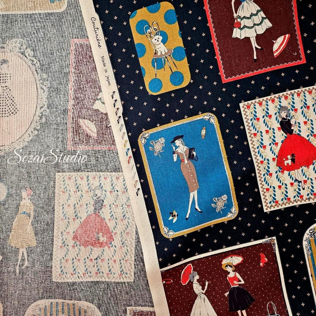 Japanese Cotton Fabric: KOKO SEKI Retro Print, Navy Blue - By the yard