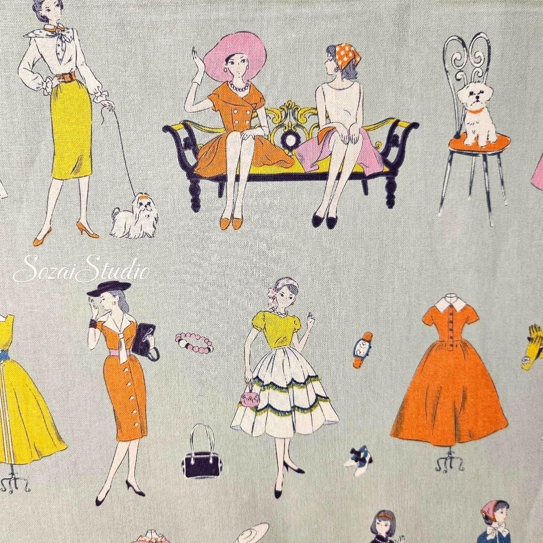 Japanese Cotton Fabric: Koko Seki Retro Print - Green, by the yard