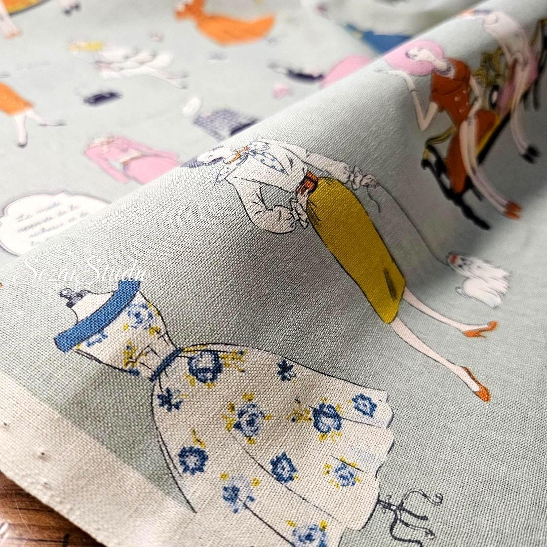 Japanese Cotton Fabric: Koko Seki Retro Print - Green, by the yard