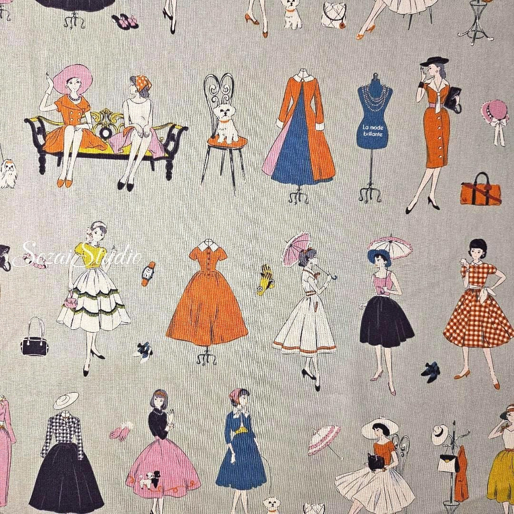 Japanese Cotton Fabric: Koko Seki Retro Print - Green, by the yard