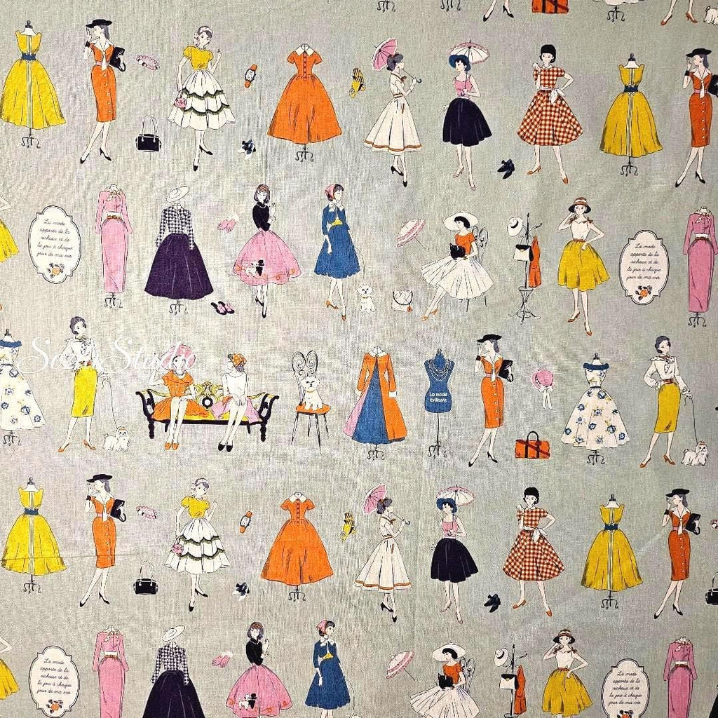 Japanese Cotton Fabric: Koko Seki Retro Print - Green, by the yard