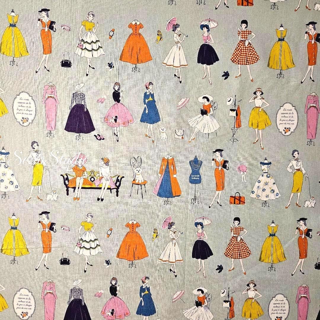 Japanese Cotton Fabric: Koko Seki Retro Print - Green, by the yard