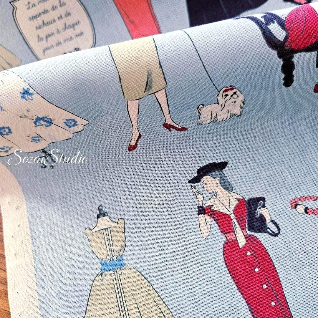 KOKO SEKI Japanese Cotton Fabric: 1970s Retro Print, Blue, by Yard