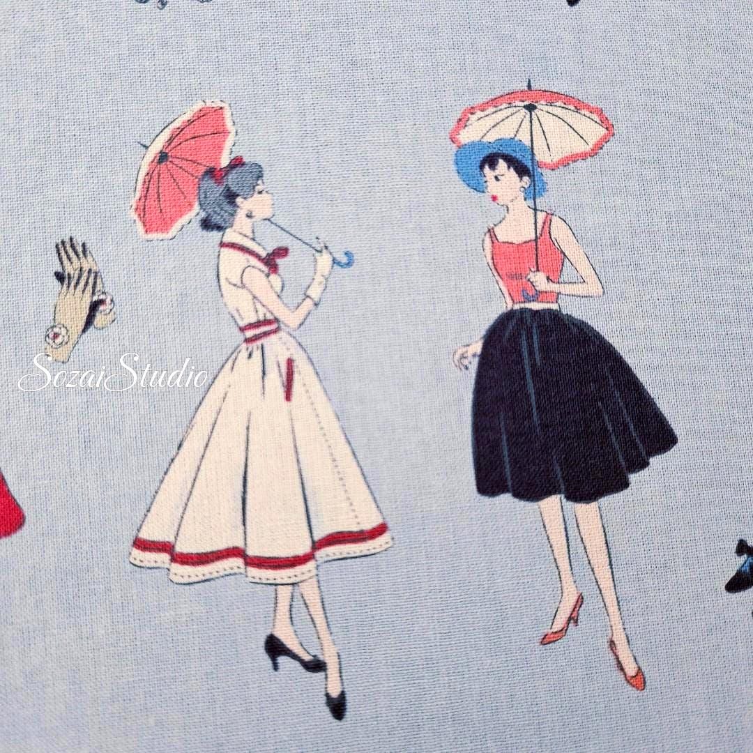 KOKO SEKI Japanese Cotton Fabric: 1970s Retro Print, Blue, by Yard