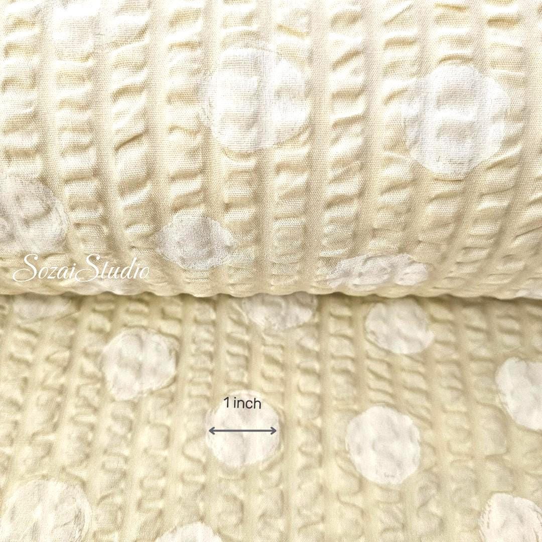 Japanese Fabric - Dotted Ripple Seersucker - Yellow, 100% Cotton Printed, by the yard