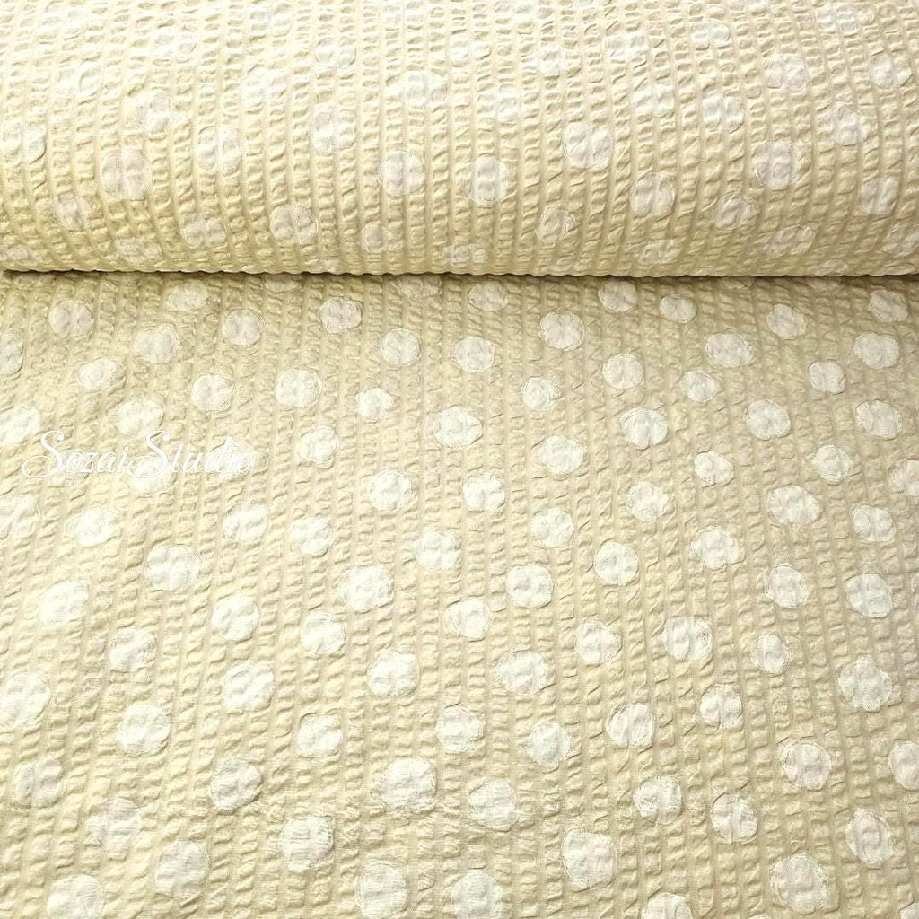 Japanese Fabric - Dotted Ripple Seersucker - Yellow, 100% Cotton Printed, by the yard