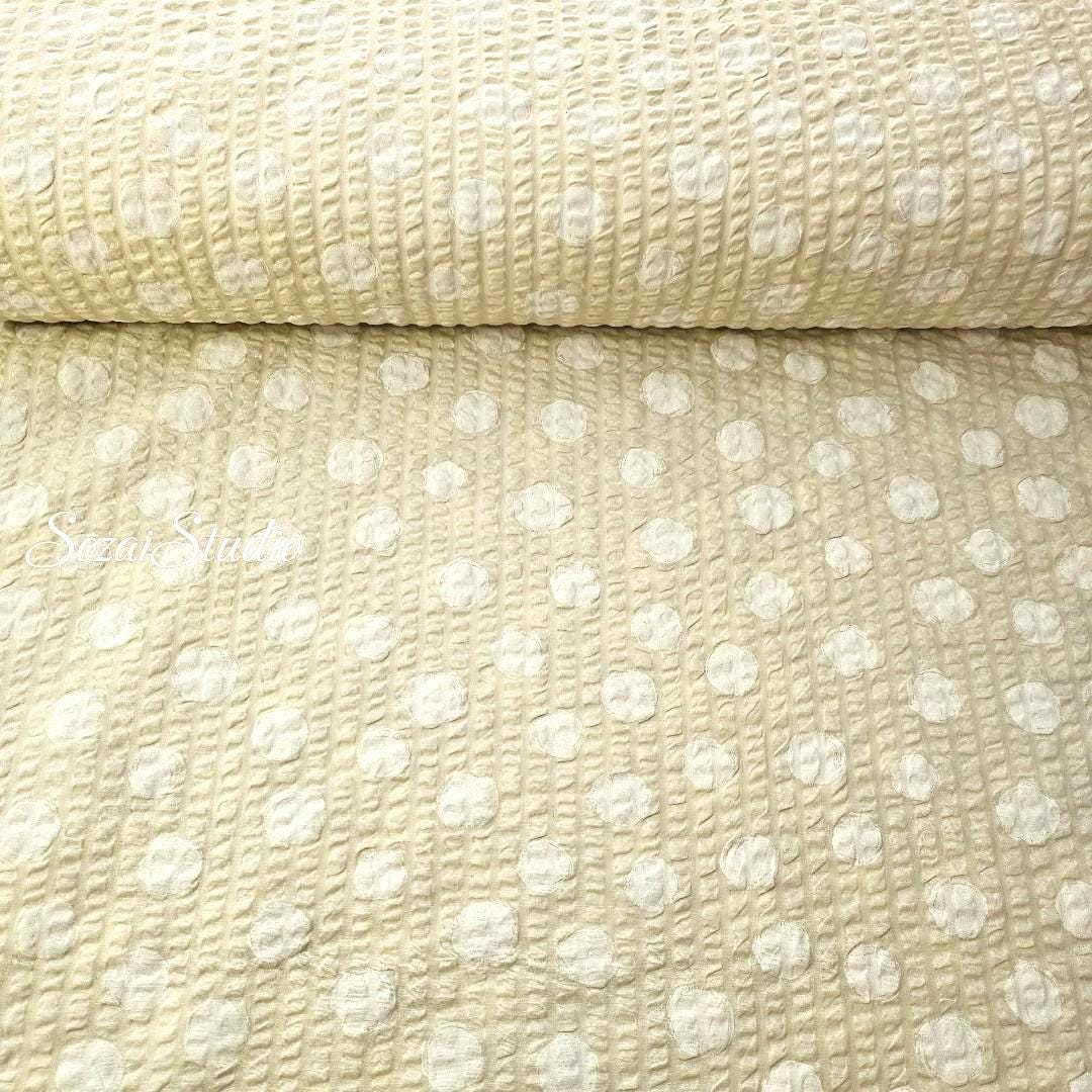 Japanese Fabric - Dotted Ripple Seersucker - Yellow, 100% Cotton Printed, by the yard