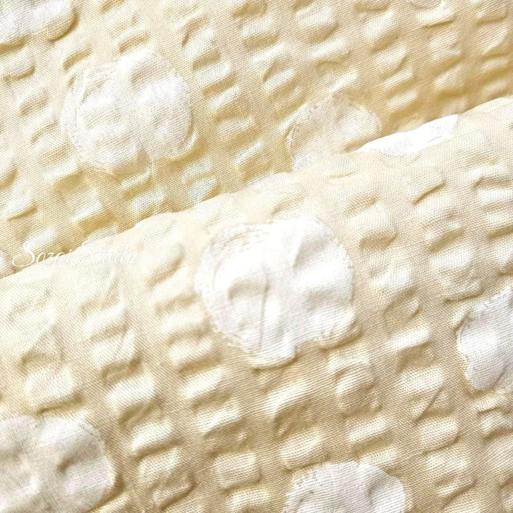 Japanese Fabric - Dotted Ripple Seersucker - Yellow, 100% Cotton Printed, by the yard