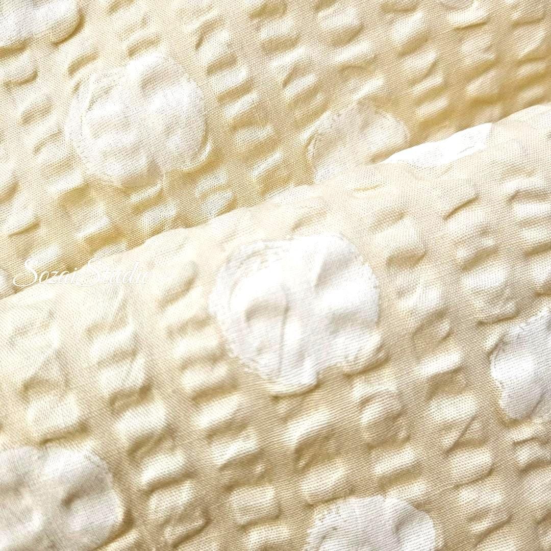 Japanese Fabric - Dotted Ripple Seersucker - Yellow, 100% Cotton Printed, by the yard