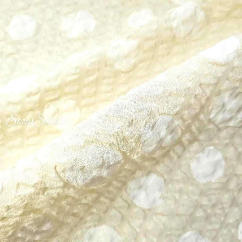 Japanese Fabric - Dotted Ripple Seersucker - Yellow, 100% Cotton Printed, by the yard