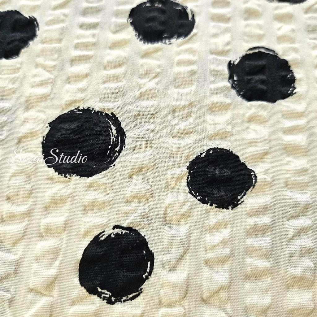 Japanese Cotton Seersucker Fabric: Ivory Dotted Ripple, Lightweight Summer Material, by the yard