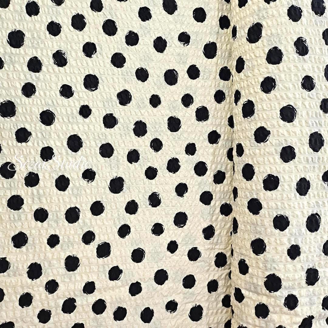 Japanese Cotton Seersucker Fabric: Ivory Dotted Ripple, Lightweight Summer Material, by the yard