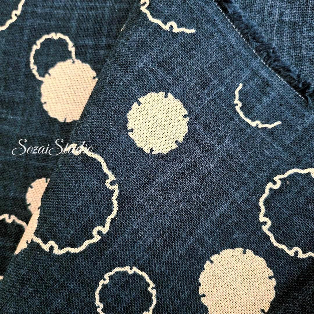 1 Yard Lucky YUKIWA Pattern,  100% Cotton Japanese Fabric: Indigo color