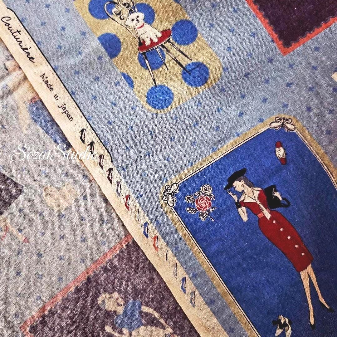 Koko Seki Japanese fabric, Couturière, Blue - 100% Cotton Print Sheeting, by the yard