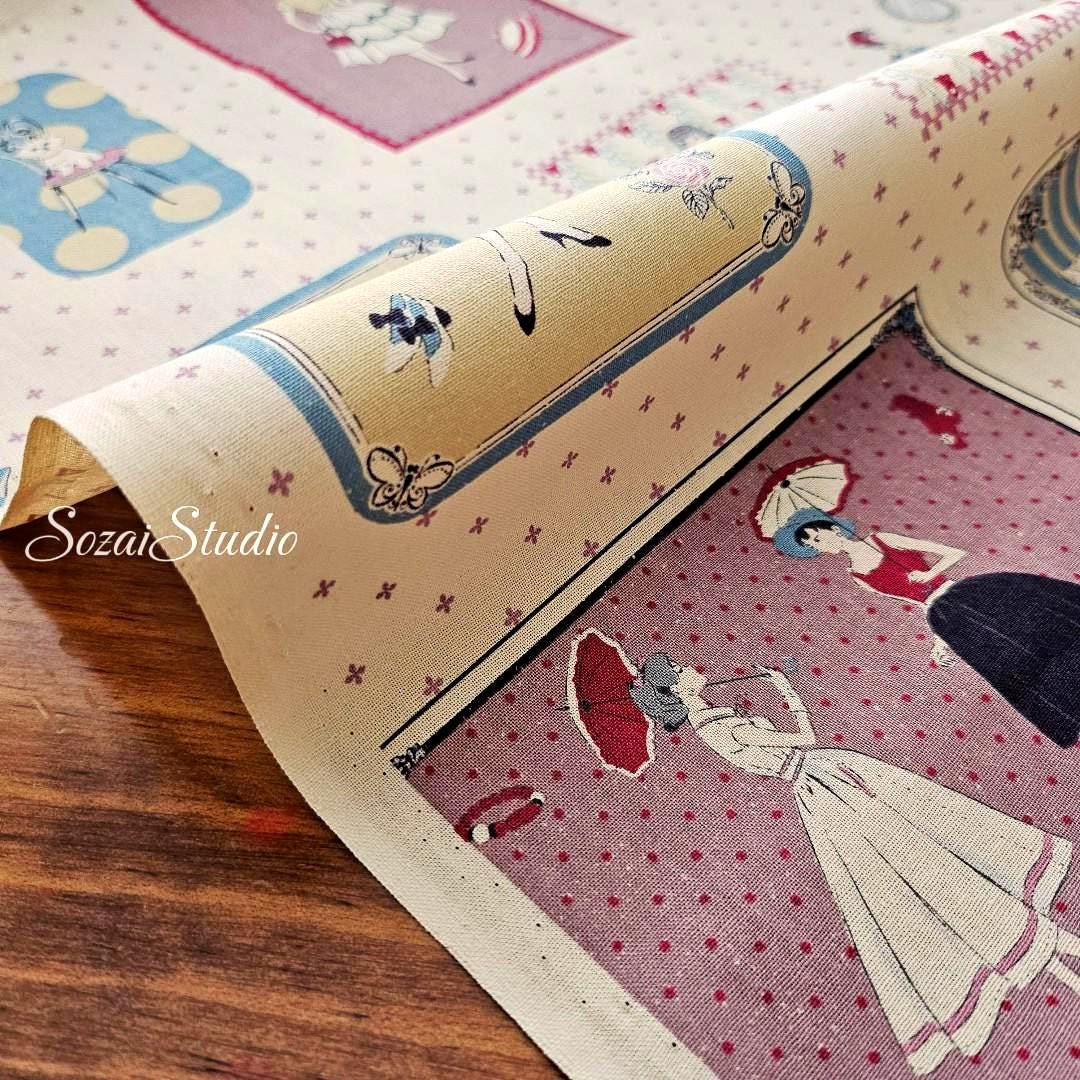 Retro Japanese Cotton Fabric: Koko Seki Beige Print, 1970s Style - By yard