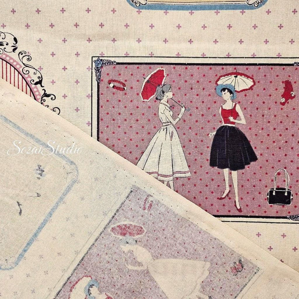 Retro Japanese Cotton Fabric: Koko Seki Beige Print, 1970s Style - By yard