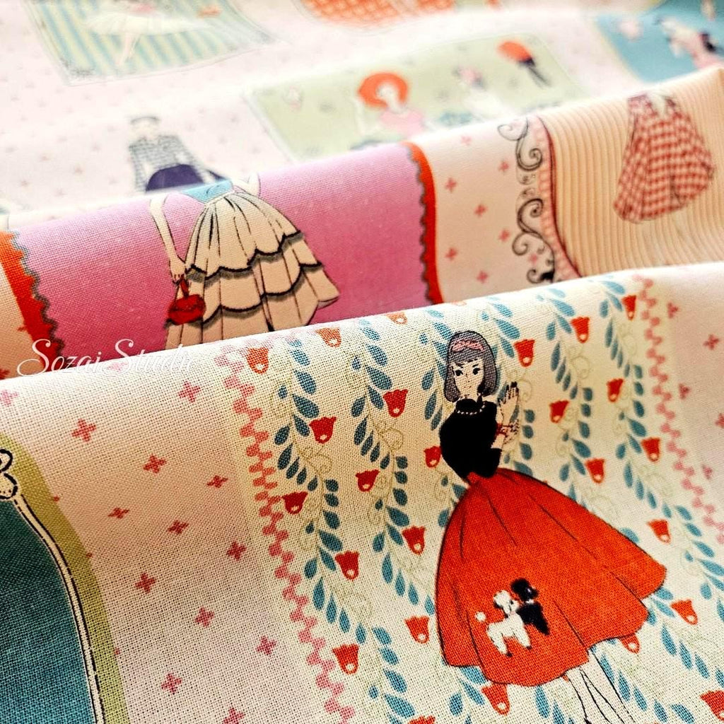 Japanese Cotton Fabric: KOKO SEKI Light Pink Retro Print, By Yard