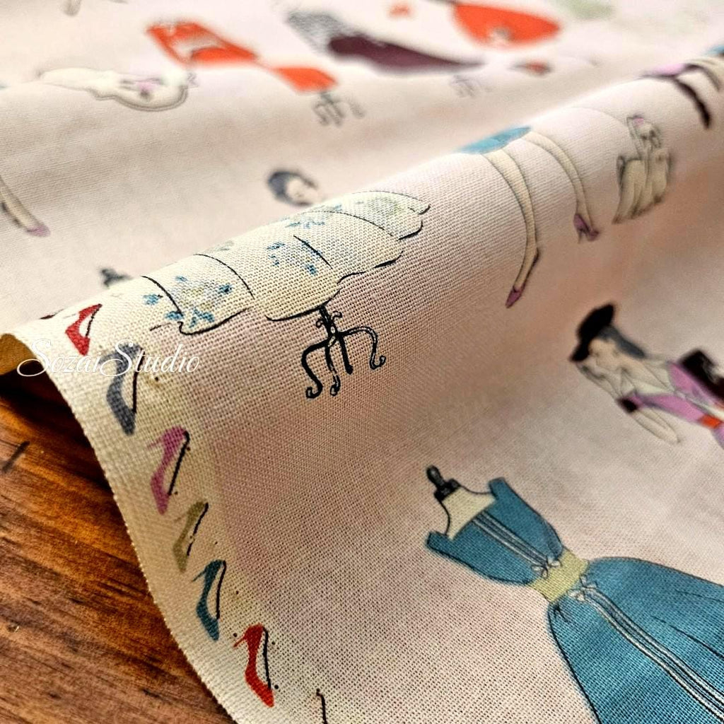 Japanese Cotton Fabric: Koko Seki Retro 70s Girls Print, Light Pink - by the yard