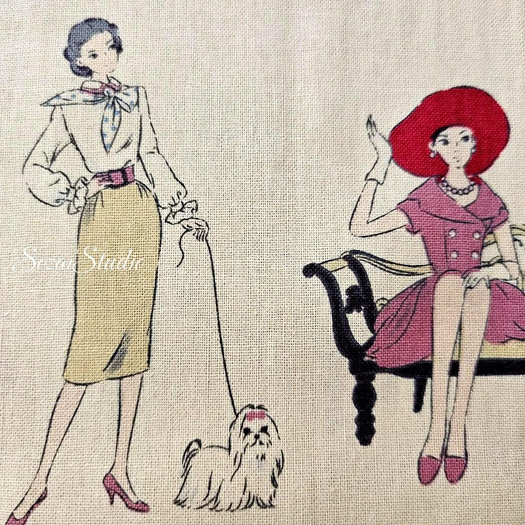 KOKO SEKI Japanese Cotton Fabric: 1970s Retro Print, Light Beige - By the yard