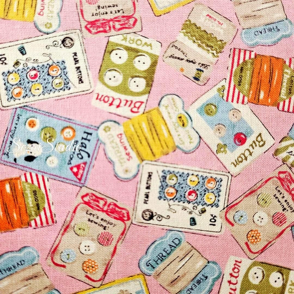 Koko Seki Japanese Cotton fabric : Retro Sewing Notions Tossed design, Pink - by the Yard