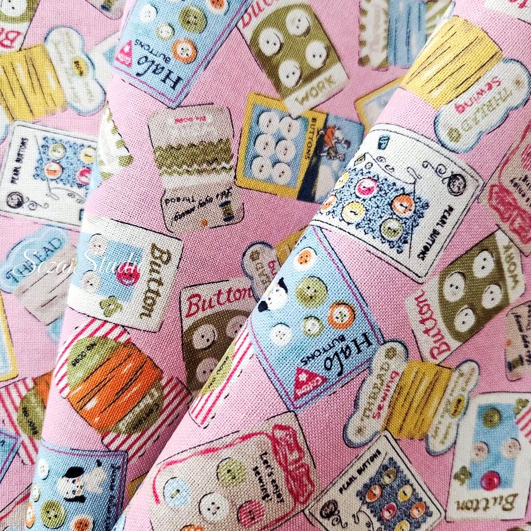 Koko Seki Japanese Cotton fabric : Retro Sewing Notions Tossed design, Pink - by the Yard