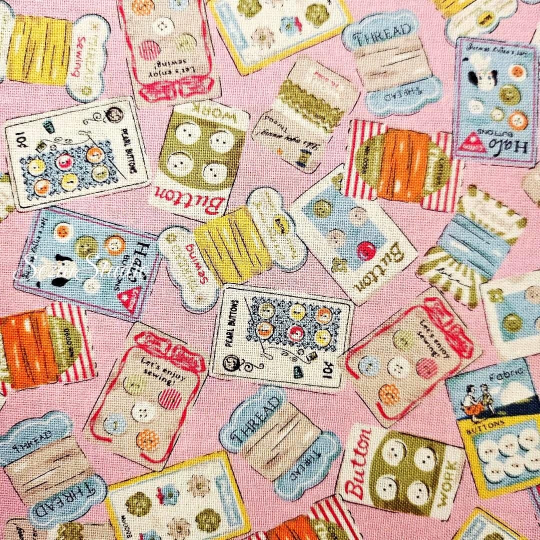 Koko Seki Japanese Cotton fabric : Retro Sewing Notions Tossed design, Pink - by the Yard