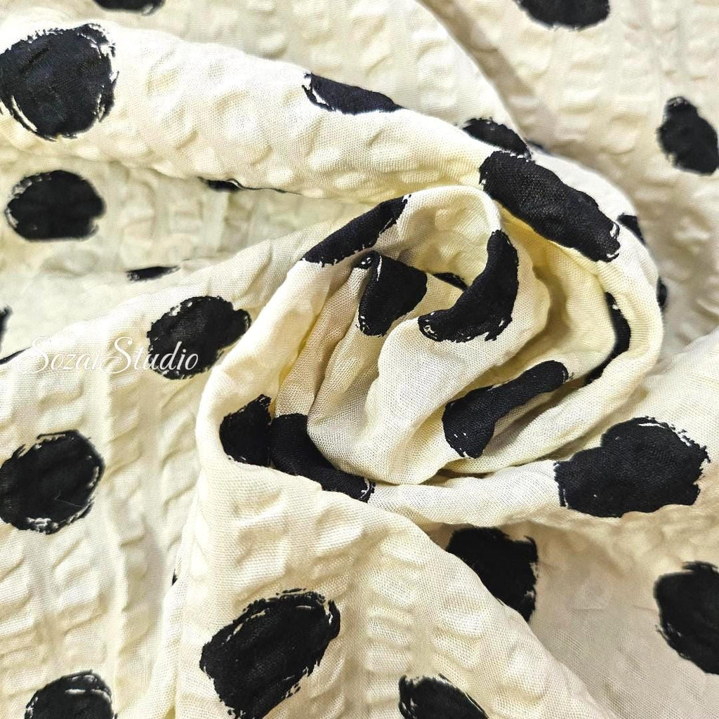 Japanese Cotton Seersucker Fabric: Ivory Dotted Ripple, Lightweight Summer Material, by the yard