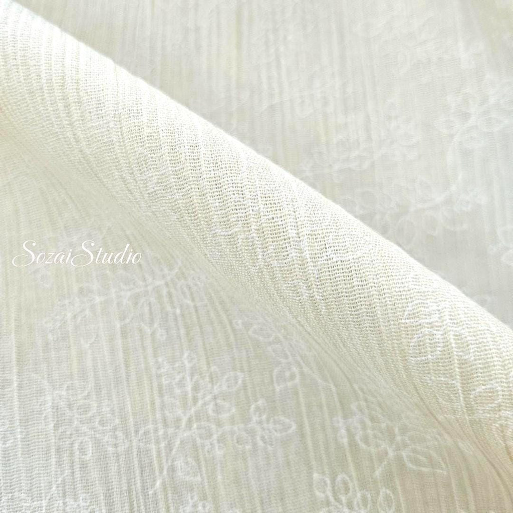 Light Yellow Takashima Chijimi Fabric: Japanese Cotton Seersucker Print, by the yard