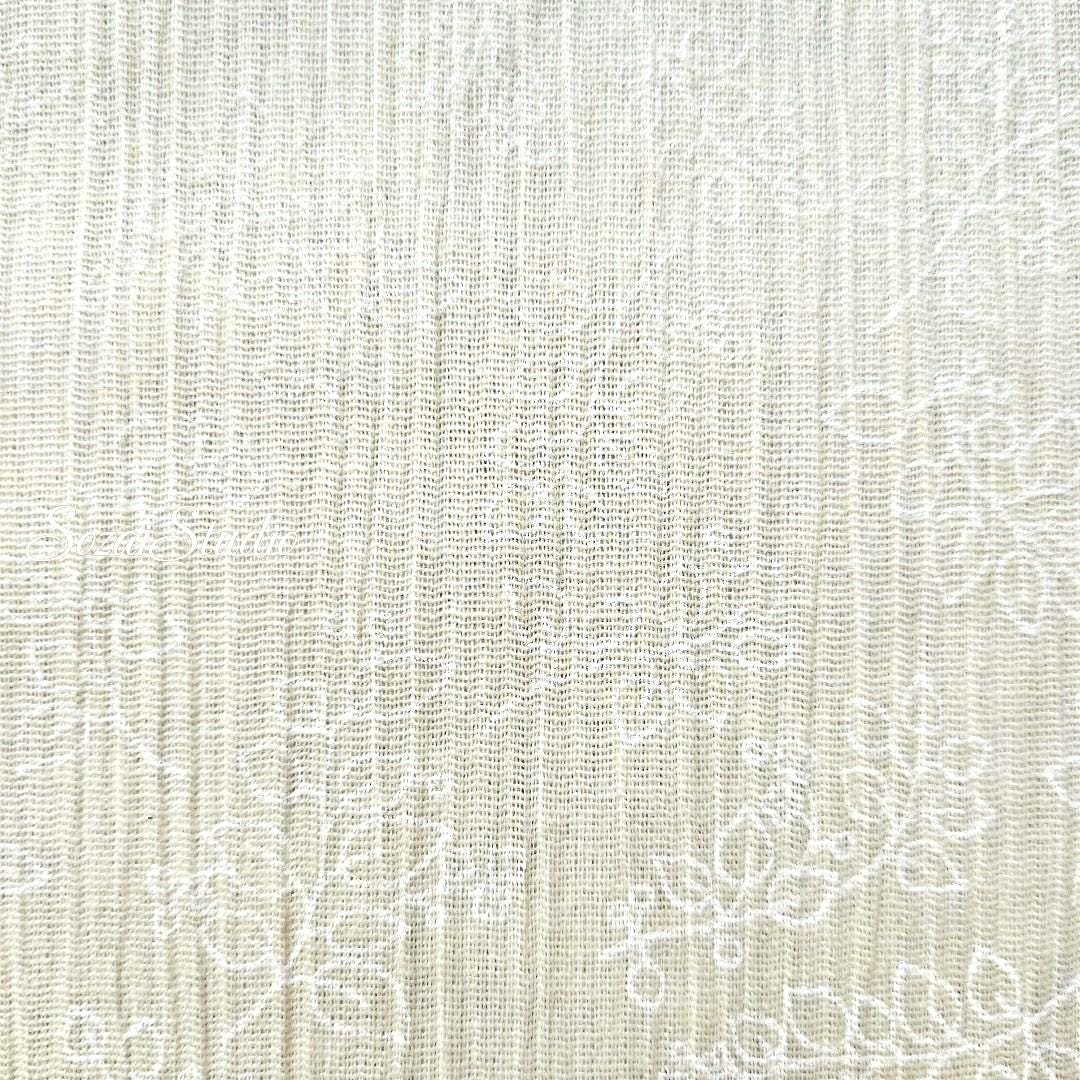 Light Yellow Takashima Chijimi Fabric: Japanese Cotton Seersucker Print, by the yard