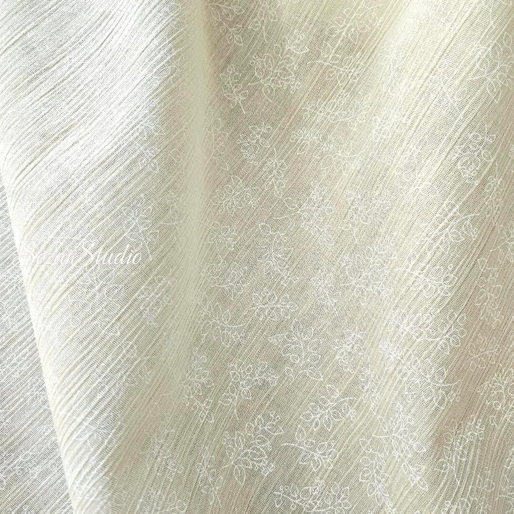 Light Yellow Takashima Chijimi Fabric: Japanese Cotton Seersucker Print, by the yard