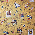 KOKO SEKI Japanese Cotton Fabric: Sewing Girl Collage, Mustard yellow - By the yard