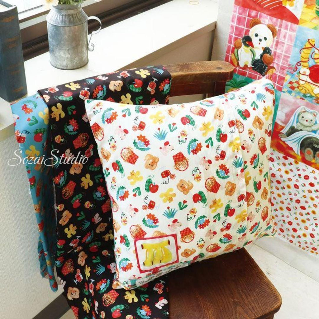 Japanese fabric - Retro style Picnic dog, White - 100% Cotton Printed Sheeting, by the yard