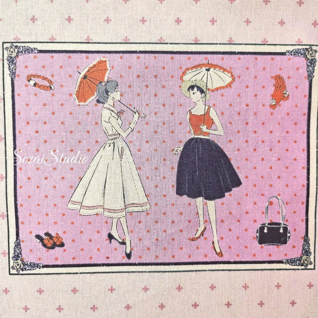 Japanese Cotton Fabric: KOKO SEKI Light Pink Retro Print, By Yard