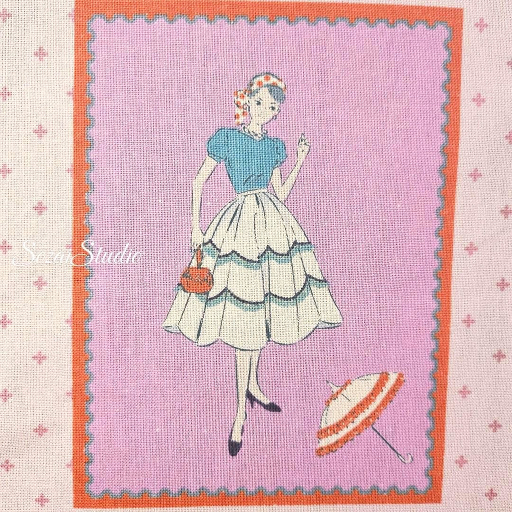 Japanese Cotton Fabric: KOKO SEKI Light Pink Retro Print, By Yard