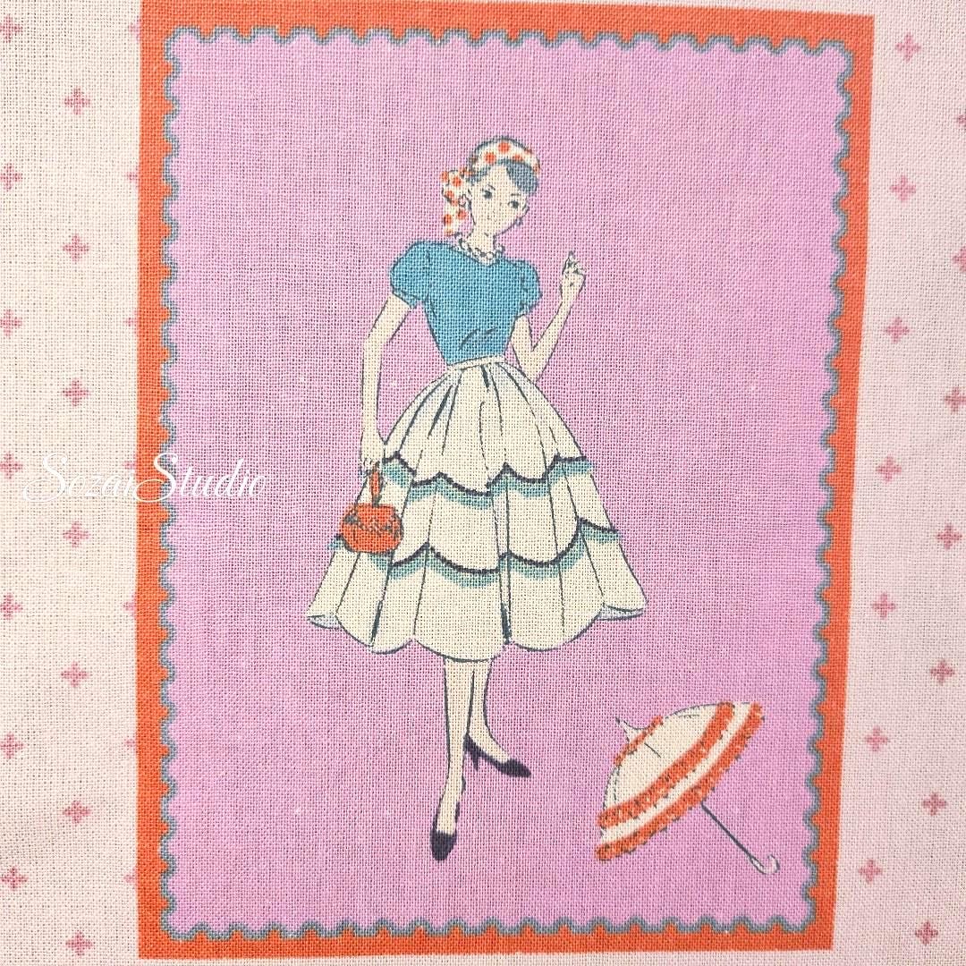 Japanese Cotton Fabric: KOKO SEKI Light Pink Retro Print, By Yard